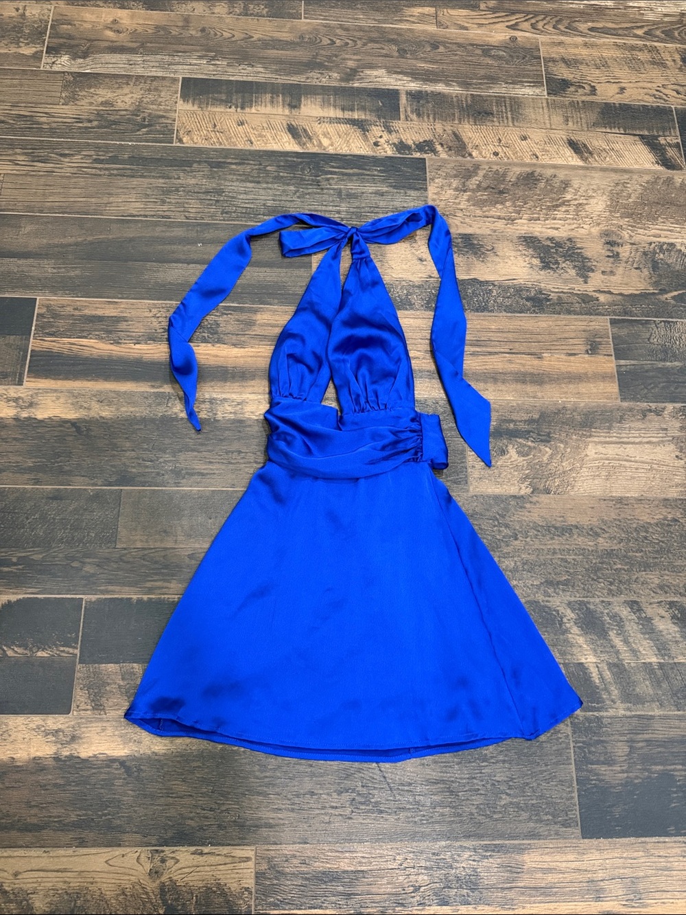 Lucy in the Sky Cobalt Blue Halter Tie-Neck Mini Dress